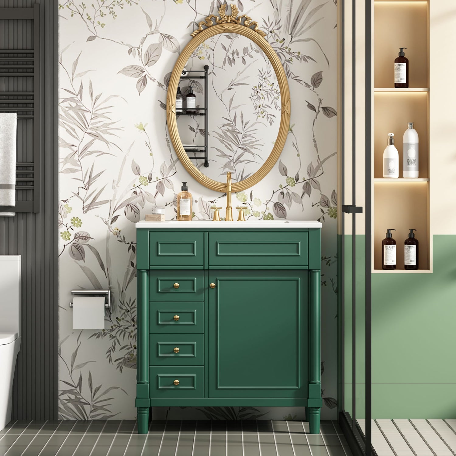 Bathroom Vanity With Sink, Freestanding Storage Cabinet &amp; 2 Drawers And Soft Closing Door, Solid Legs, Frame, Basin,