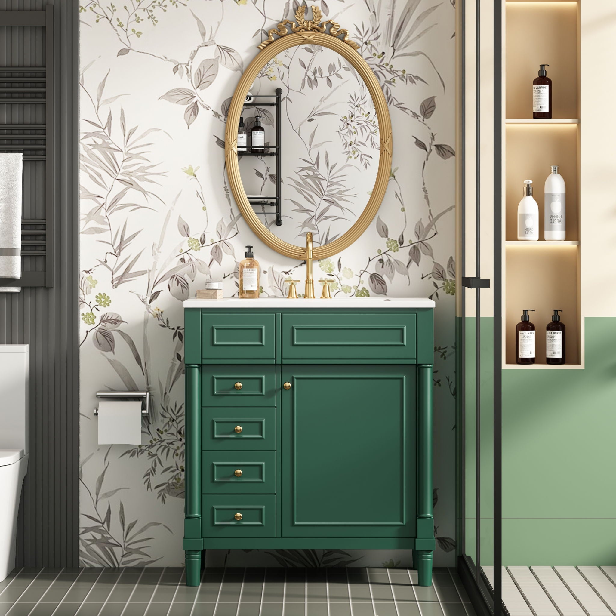 Bathroom Vanity With Sink, Freestanding Storage Cabinet &amp; 2 Drawers And Soft Closing Door, Solid Legs, Frame, Basin,