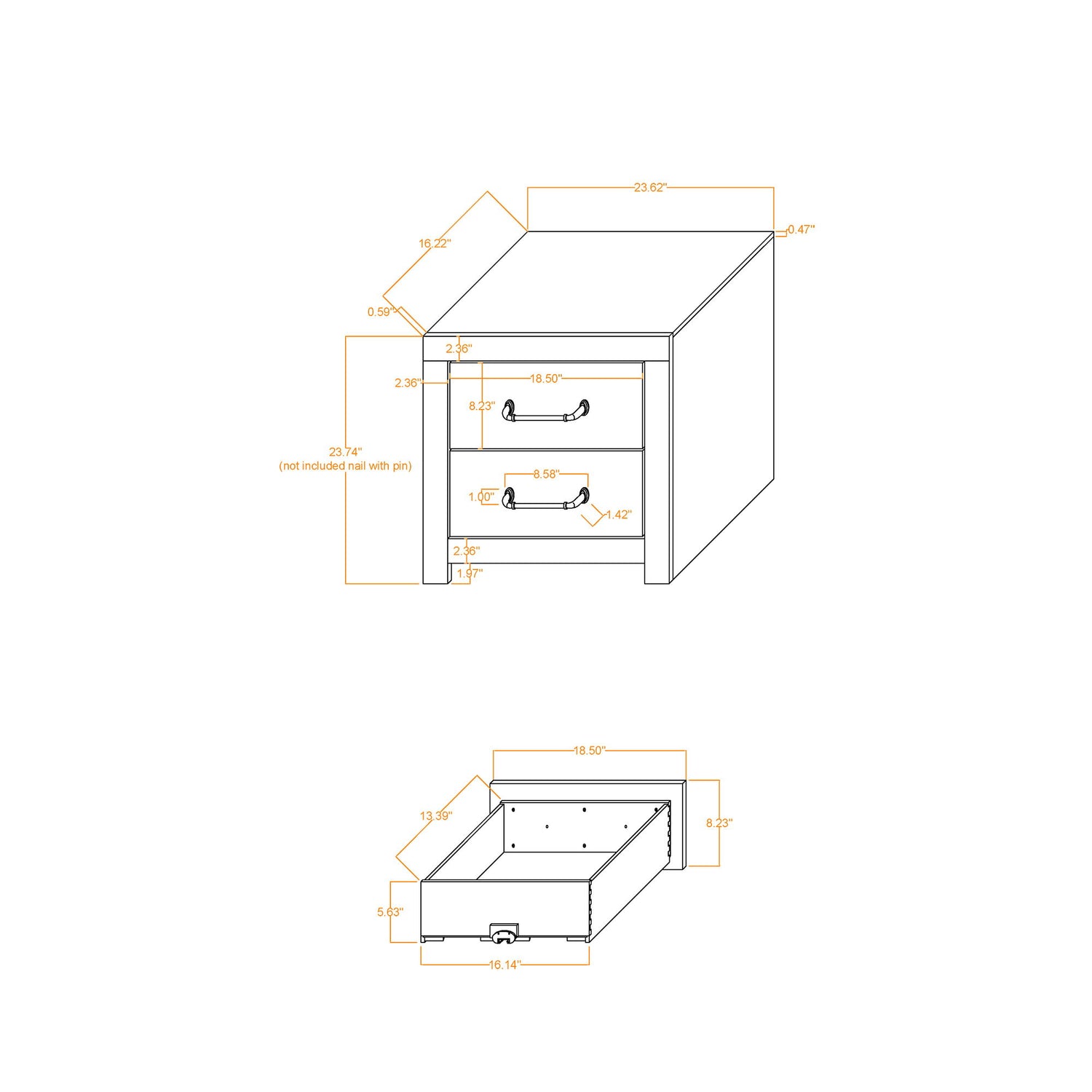 Monica - Nightstand With Spacious Drawers Bar Handles - Dark Oak