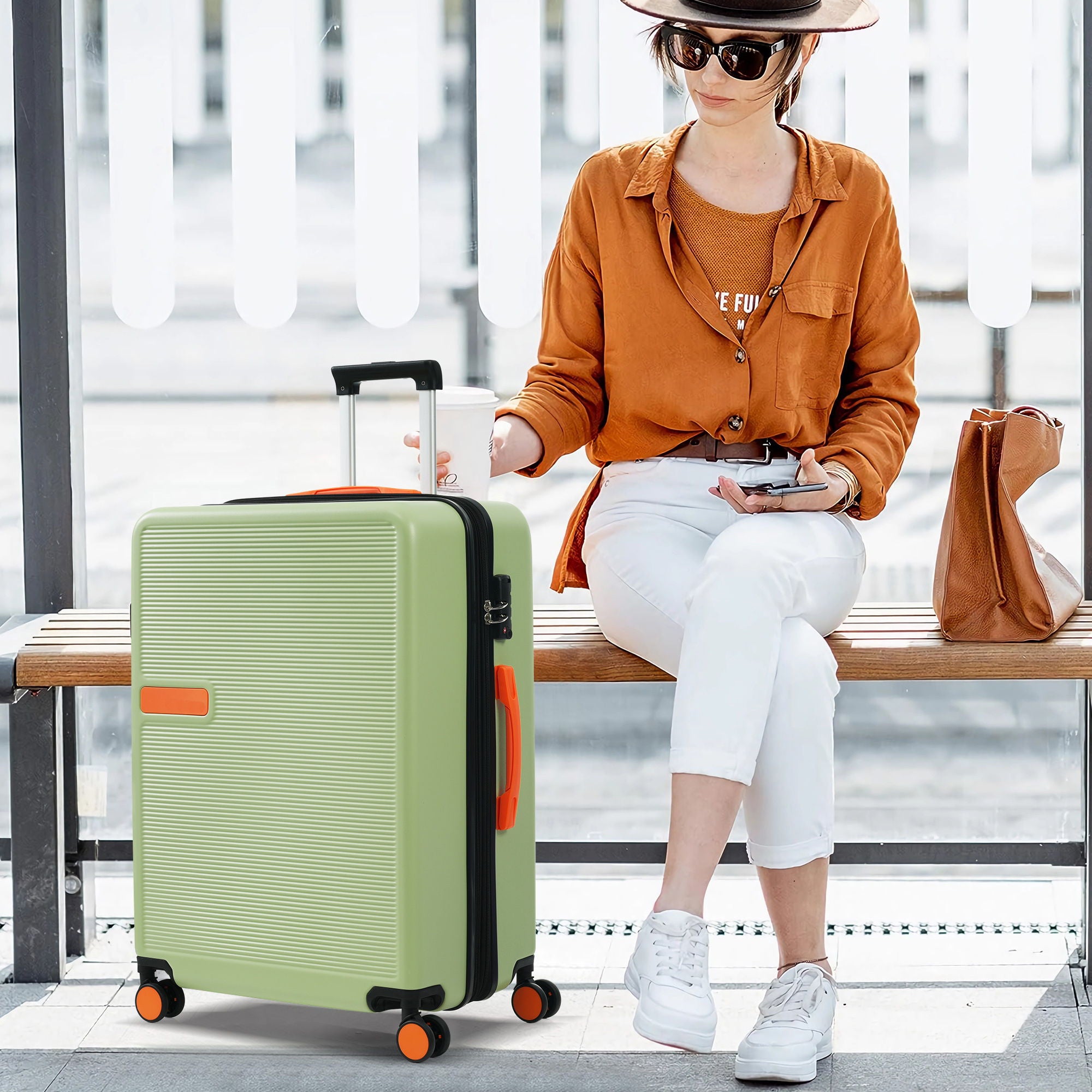 Hardshell Luggage Sets 3 Pieces Contrast Color Suitcase With Spinner Wheels And Tsa Lock 20&quot; 24&quot; 28&quot; Available