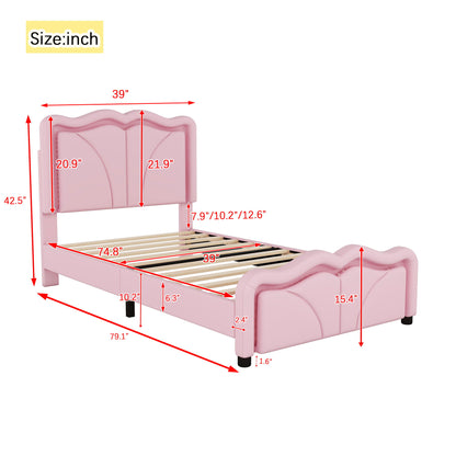 Upholstered Platform Bed &amp; Curve Shaped And Height Adjustable Headboard, LED Light Strips