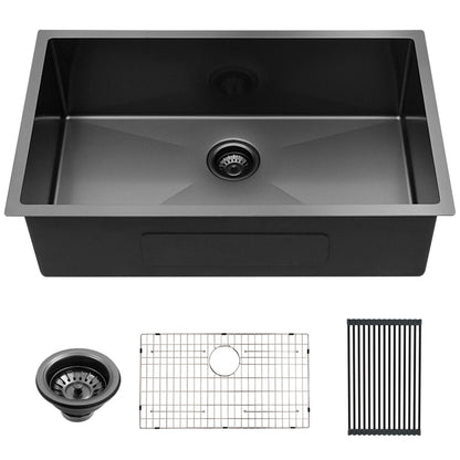 28&quot; Undermount Kitchen Sink 16 Gauge 10&quot; Deep Single Bowl - Gunmetal Black