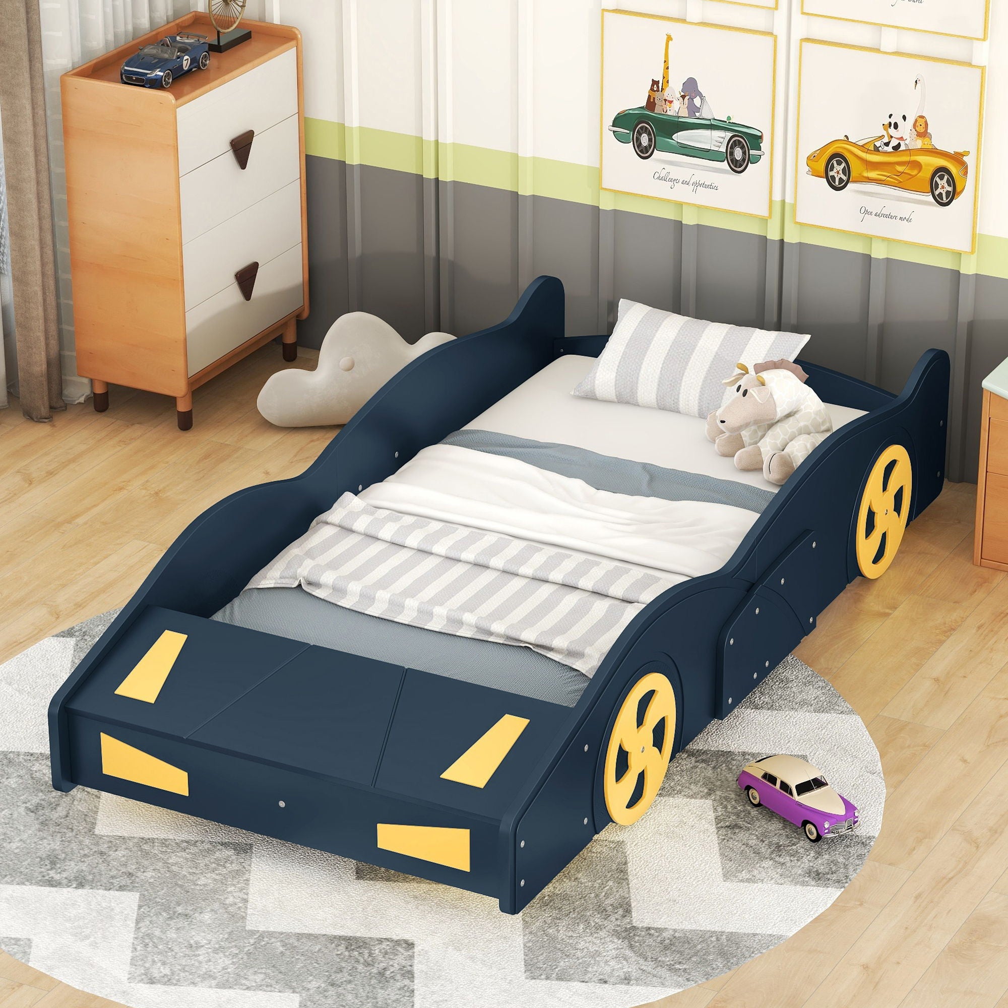 Race Car Shaped Platform Bed With Wheels And Storage