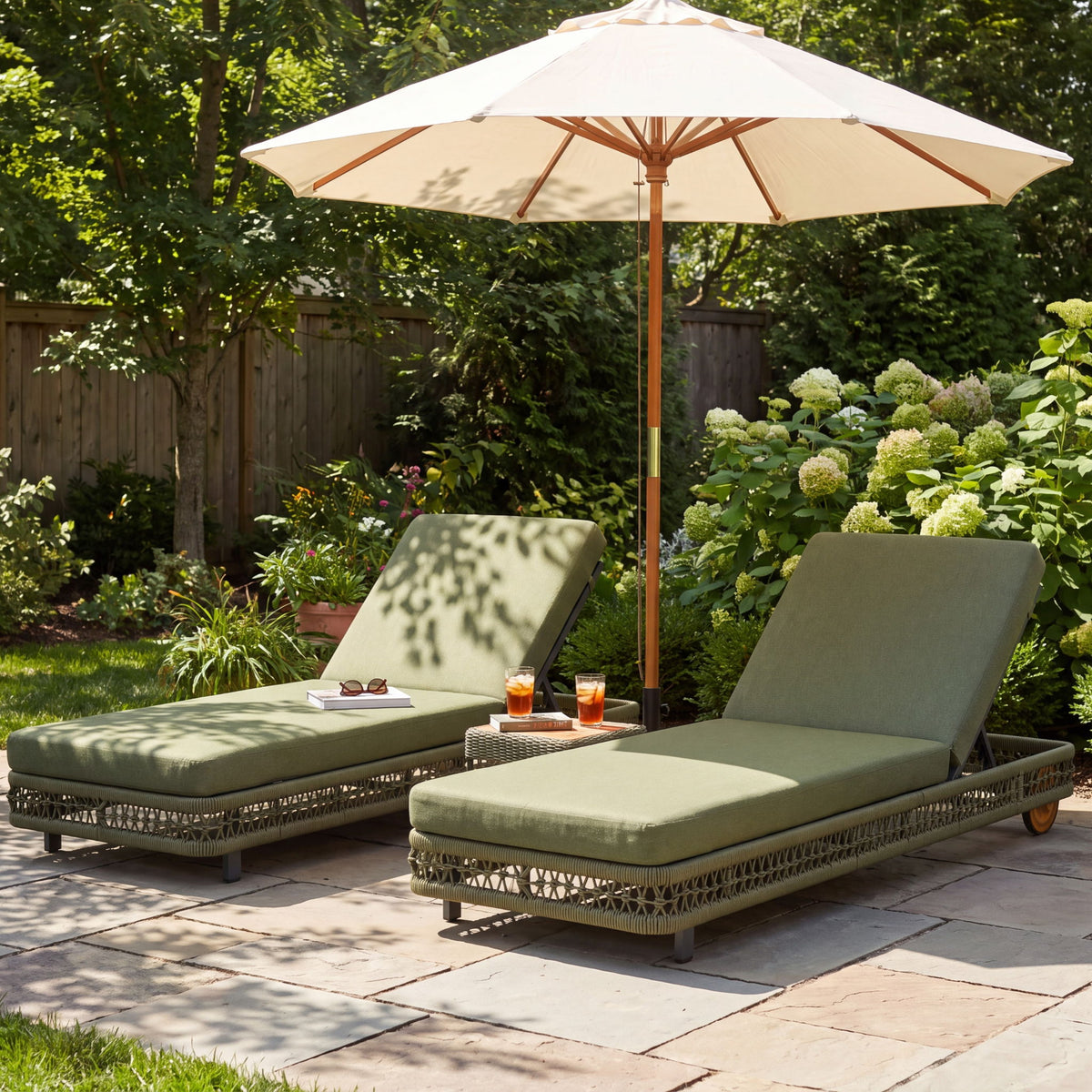 Outdoor Chaise Lounge &amp; Wheels, 5 Position Adjustable Backrest