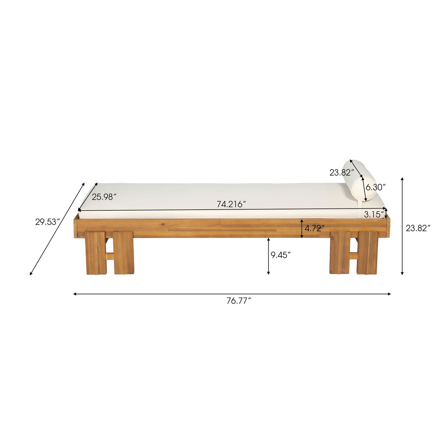 Daybed With Cushion &amp; Pillow, Low Profile Design For Indoor / Outdoor Use - Cream / Teak