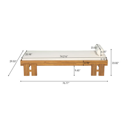 Daybed With Cushion &amp; Pillow, Low Profile Design For Indoor / Outdoor Use - Cream / Teak