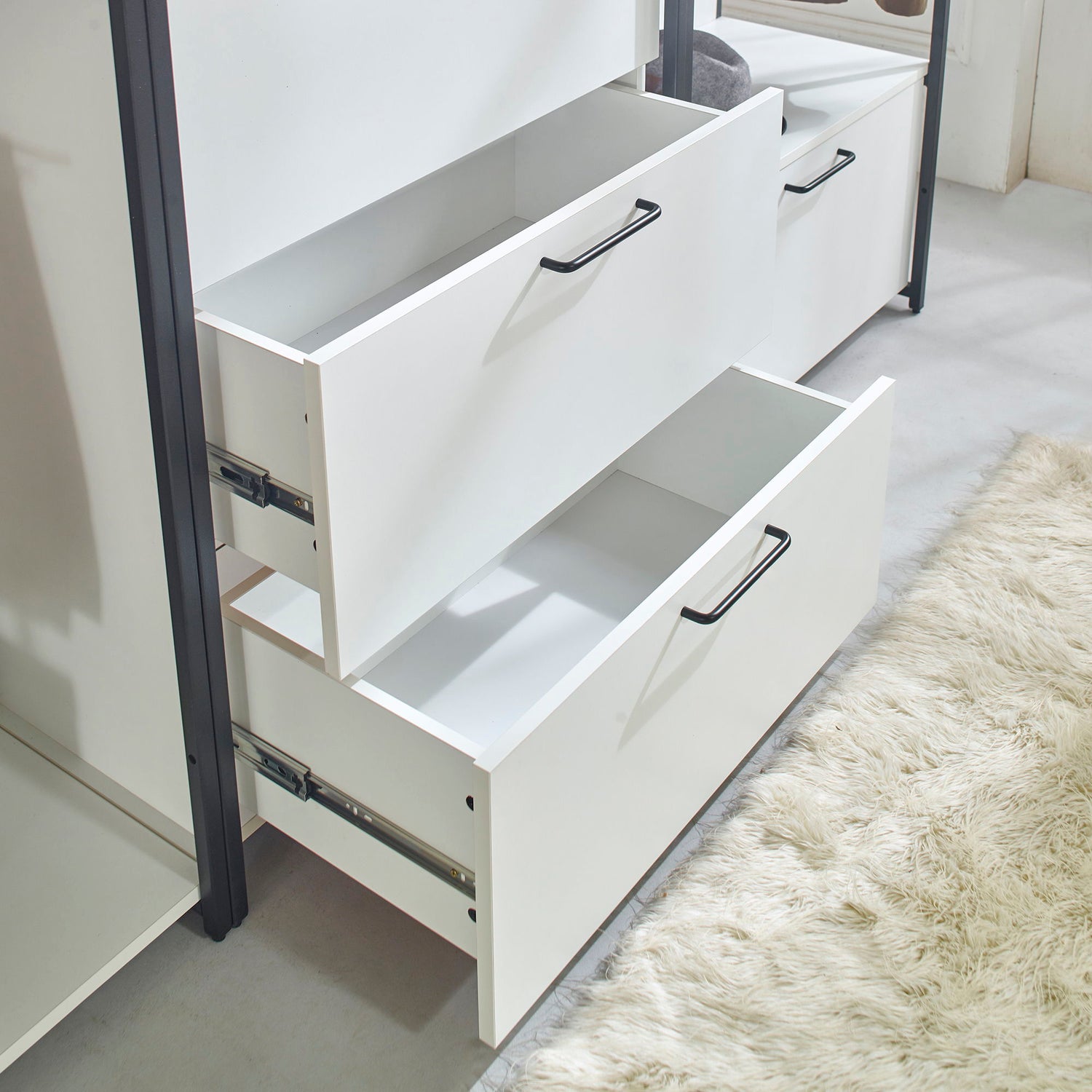 Fiona - Freestanding Walk In Wood Closet System &amp; Metal Frame Durable Storage Solution Melamine - White