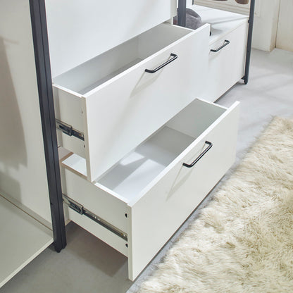 Fiona - Freestanding Walk In Wood Closet System &amp; Metal Frame Durable Storage Solution Melamine - White