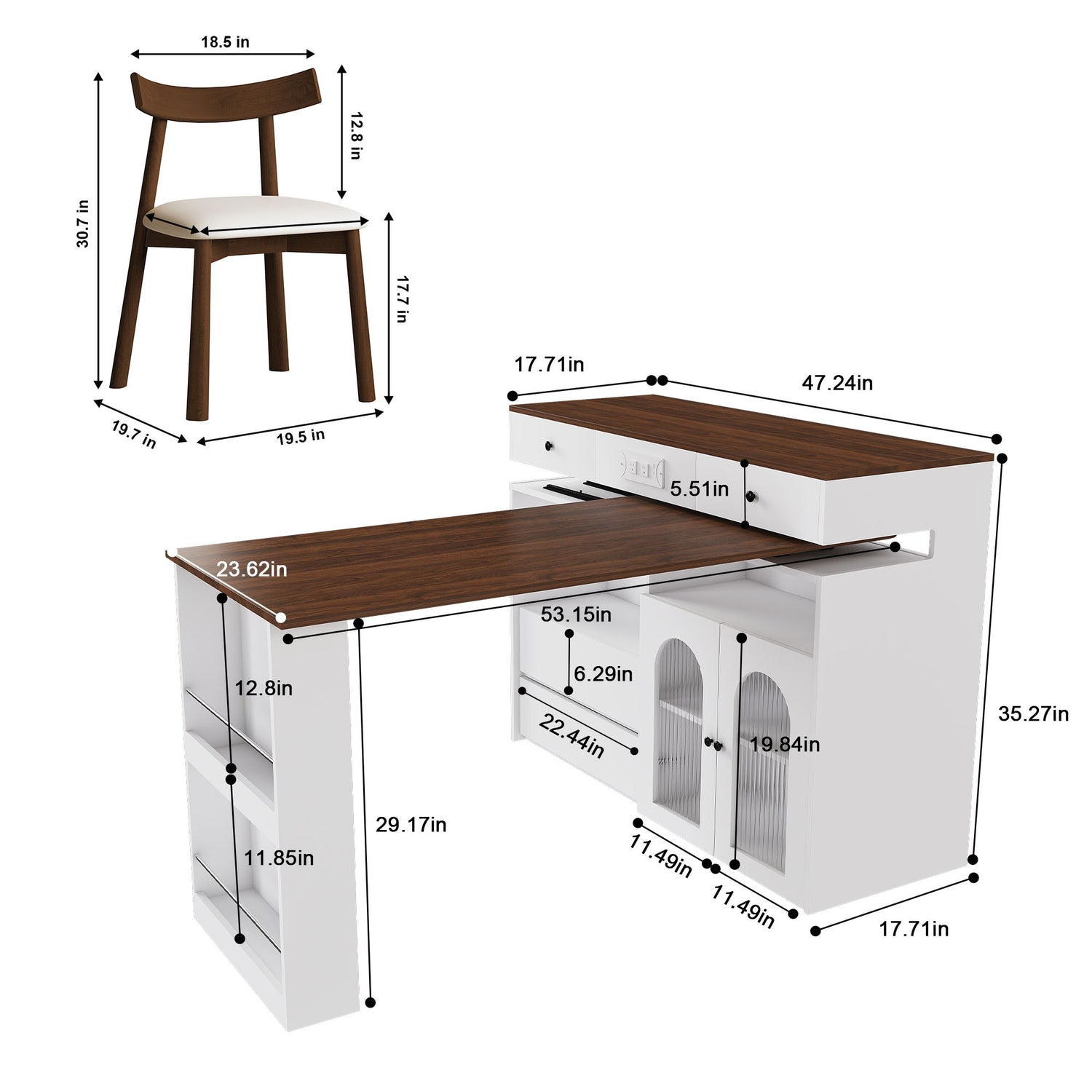 Retro Kitchen Island Set With Chairs, Extendable &amp; Rotating Table, 4 Drawers &amp; Door Cabinets