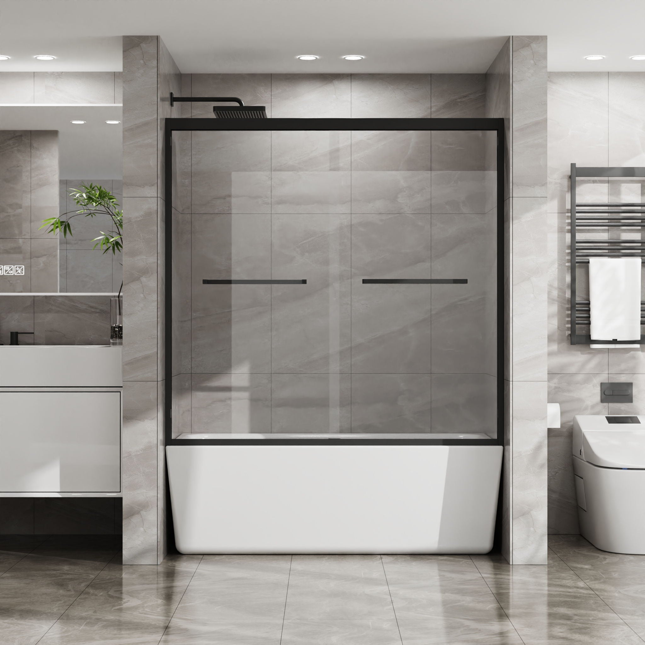 Goodyo - Double Sliding Bathtub Shower Door With Sgcc Clear Tempered Glass