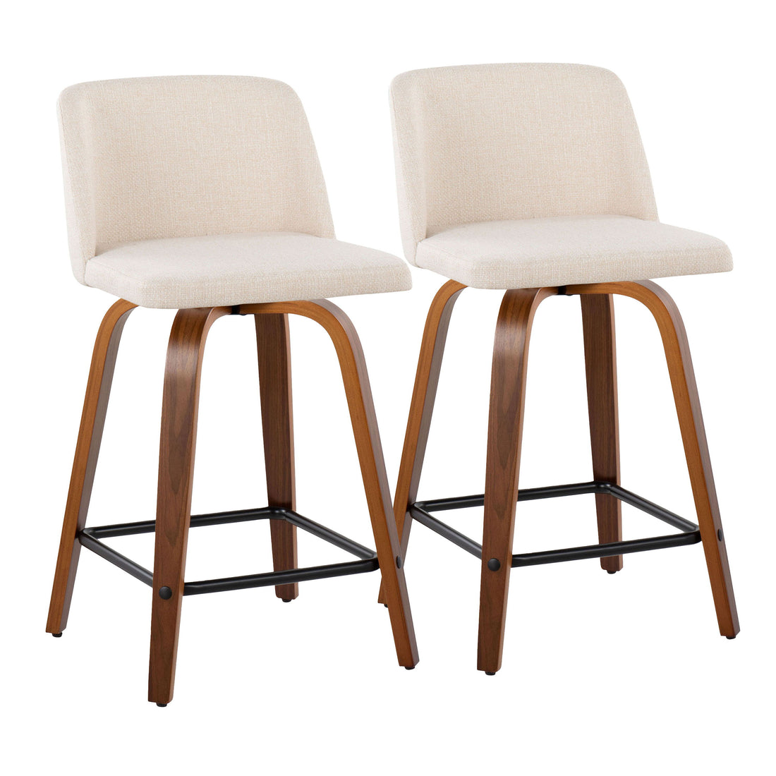 Toriano - Mid Century Modern Fixed Height Counter Stool With Swivel &amp; Square Footrest (Set of 2)