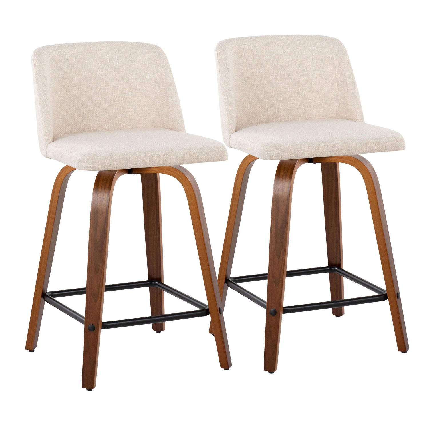 Toriano - Mid Century Modern Fixed Height Counter Stool With Swivel &amp; Square Footrest (Set of 2)