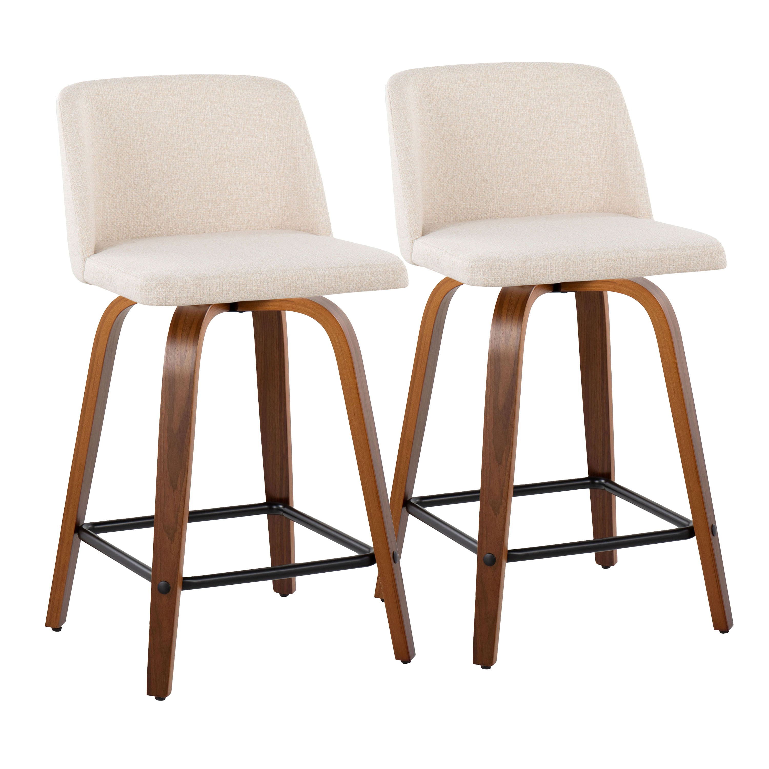 Toriano - Mid Century Modern Fixed Height Counter Stool With Swivel &amp; Square Footrest (Set of 2)