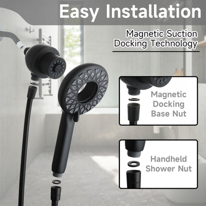 High Pressure Shower Heads 6 Spray Mode Handheld Shower With 60&quot; Stainless Steel Hose - Matte Black