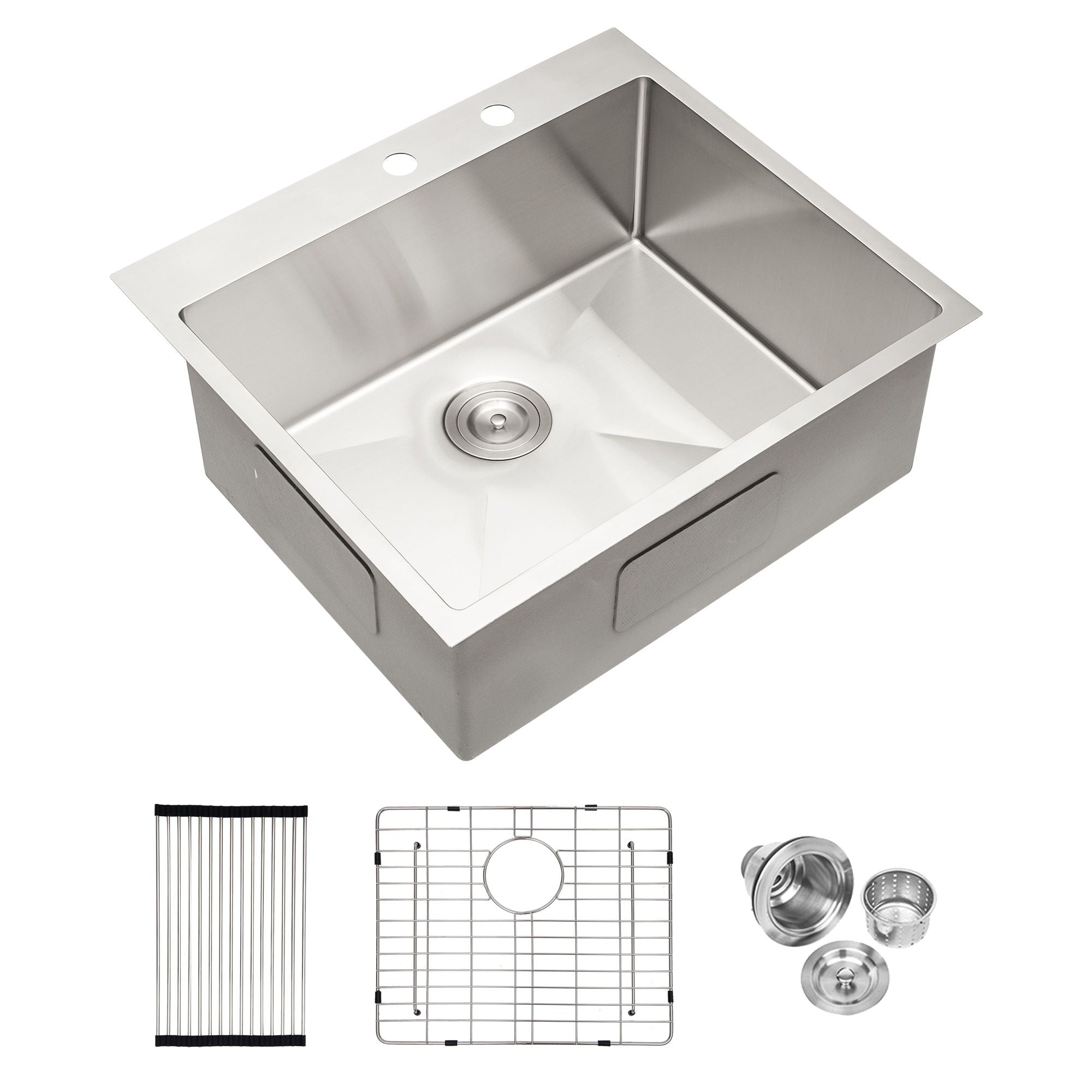 Drop In Kitchen Sink, 16 Gauge Stainless Steel, Single Bowl, Topmount Basin