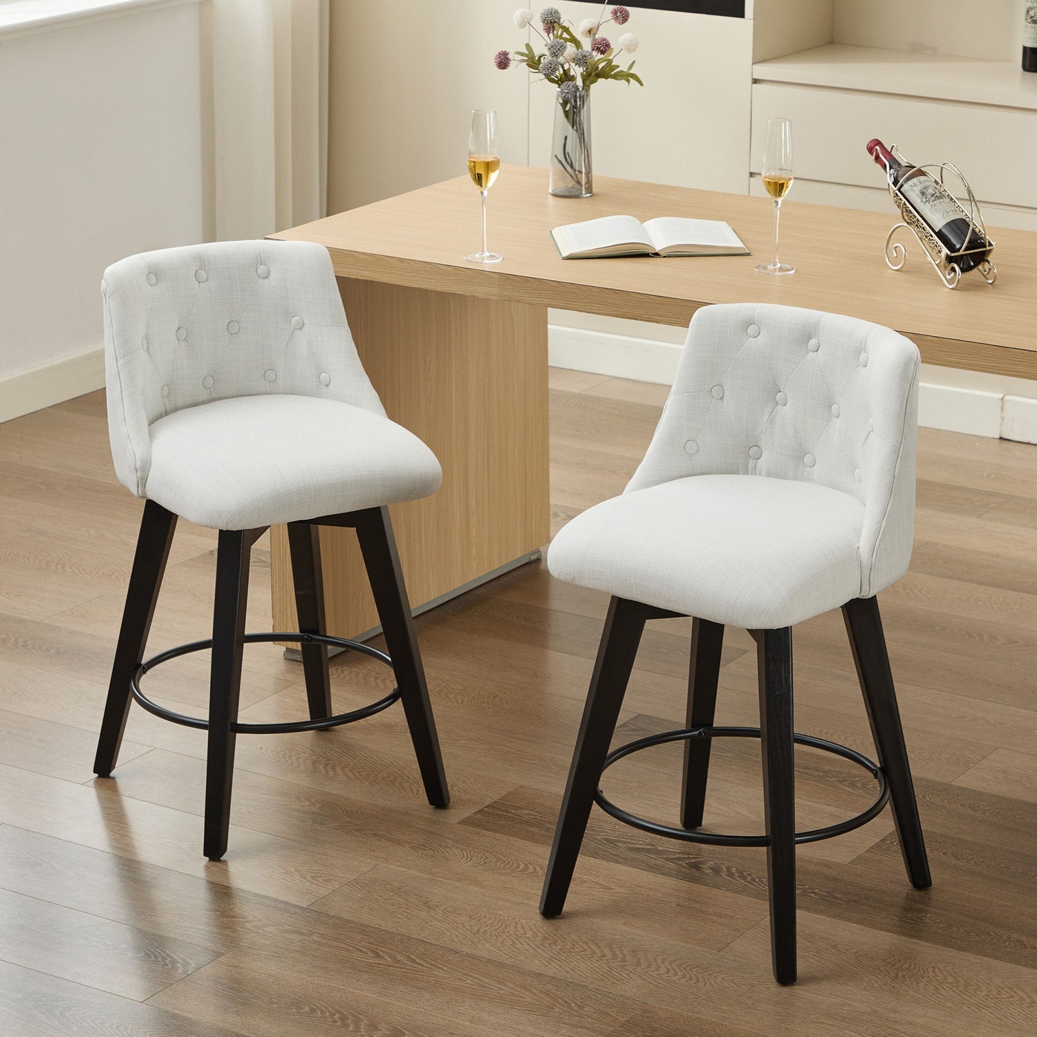 Swivel Bar Stools &amp; Button Tufted Back (Set of 2)