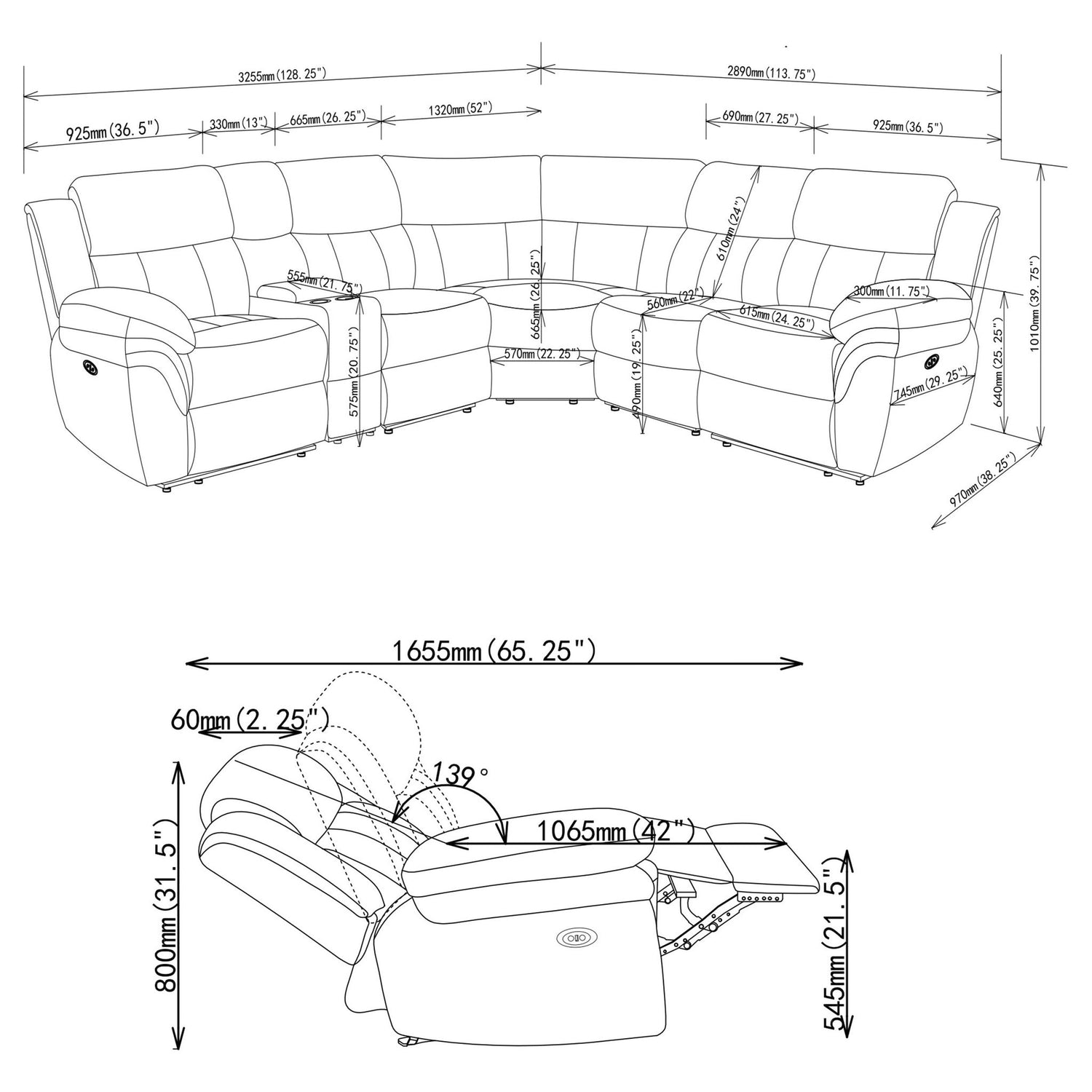Divine - 6 Piece Reclining Sectional
