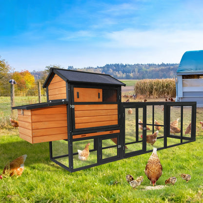 Chicken Coop, Large Outdoor Hen House &amp; Run And Nesting Box Poultry Cage, Rabbit Hutch - Brown / Black