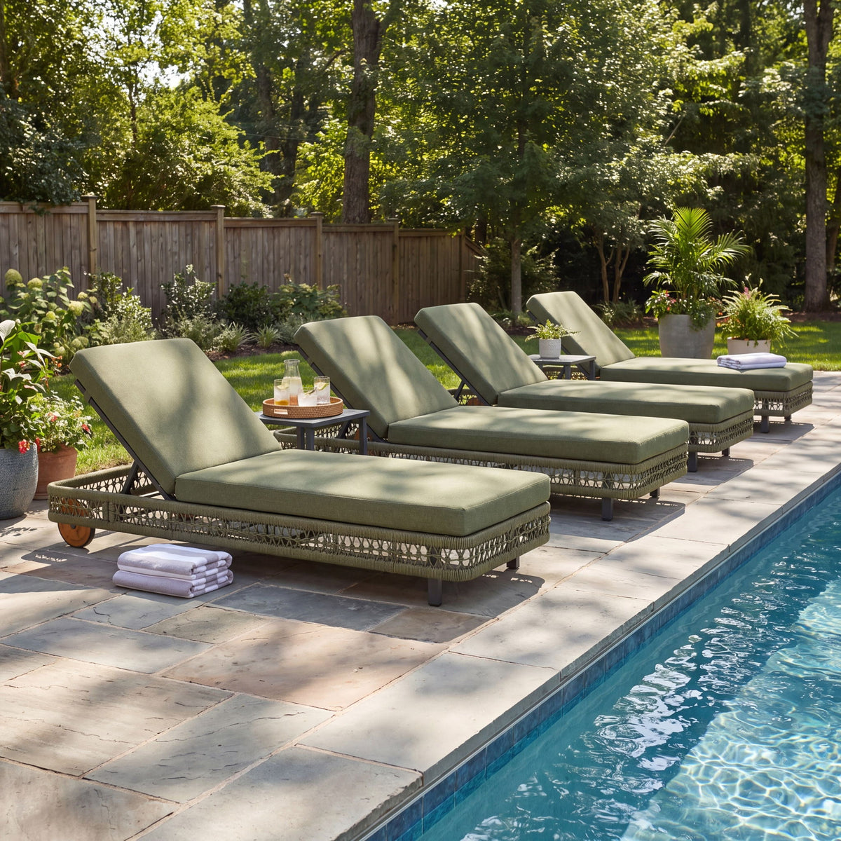 Outdoor Chaise Lounge &amp; Wheels, 5 Position Adjustable Backrest