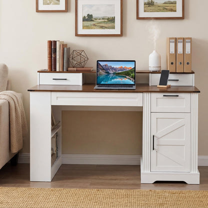 Office Desk With Storage Cabinet, Charging Station, Monitor Stand &amp; Pegboard
