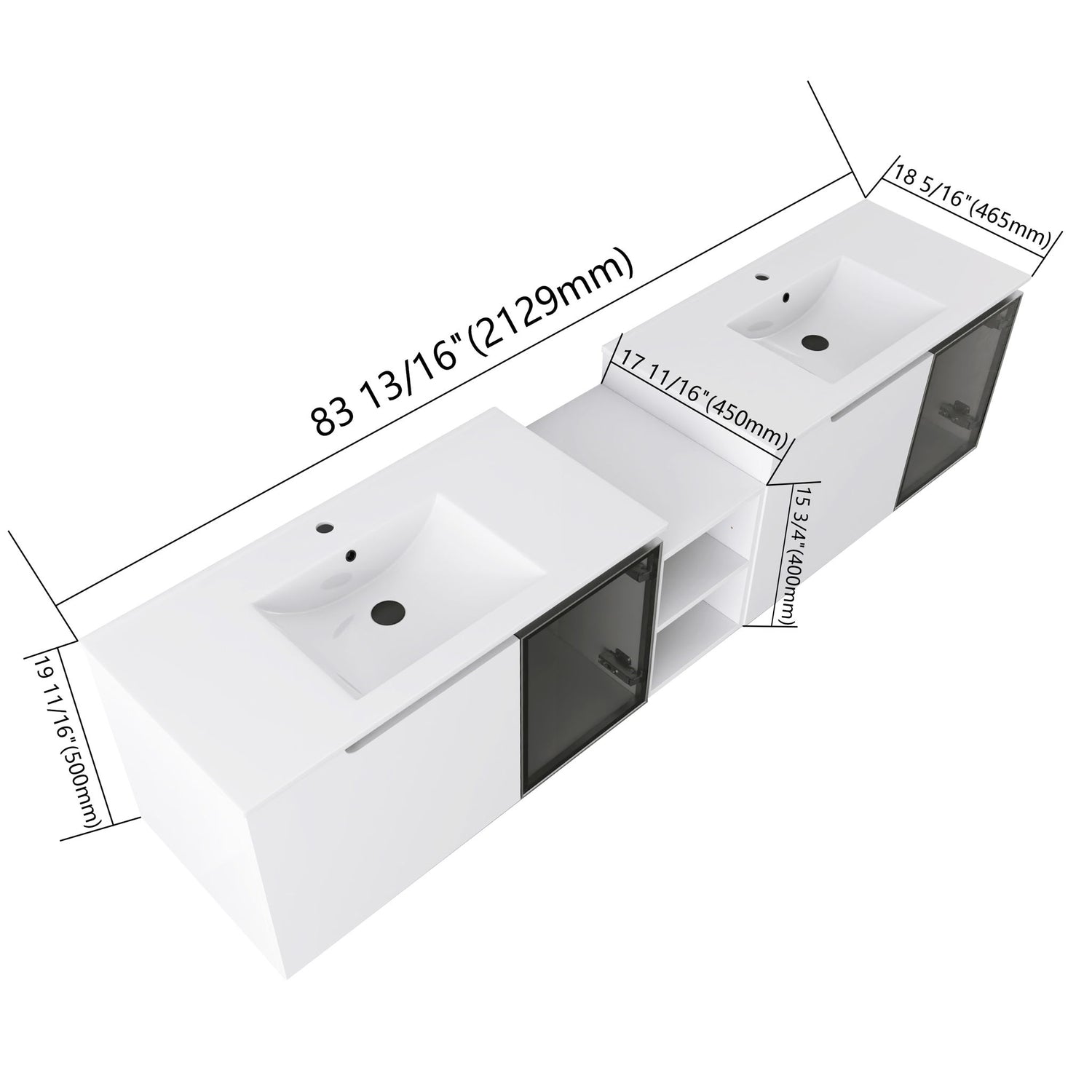 Wall Mounted Bathroom Vanity With Sink, Soft Close Doors, Cabinet &amp; Half Door