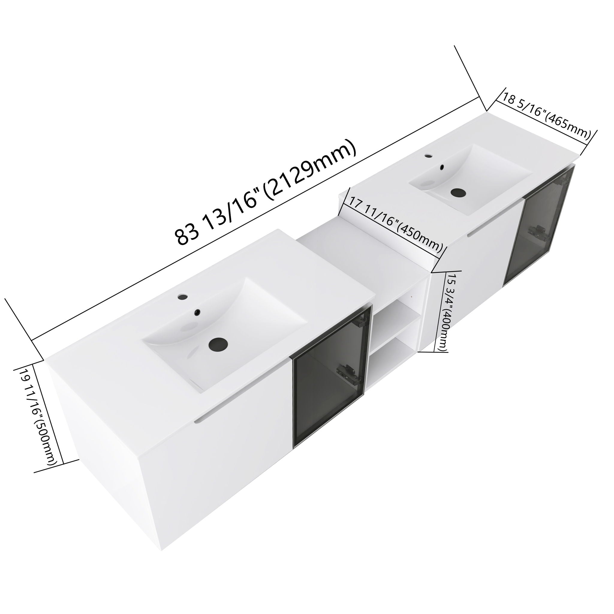 Wall Mounted Bathroom Vanity With Sink, Soft Close Doors, Cabinet &amp; Half Door
