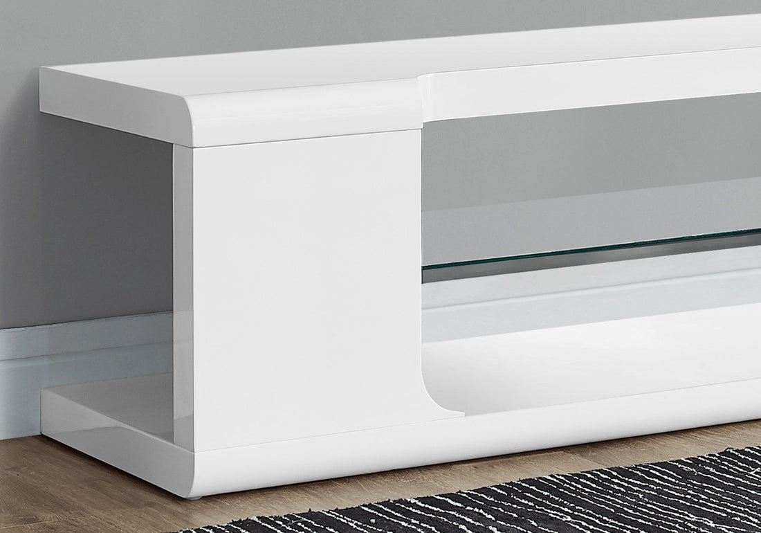 TV Stand, Console, Media Entertainment Center, Storage Shelves, Glossy Contemporary &amp; Modern - White