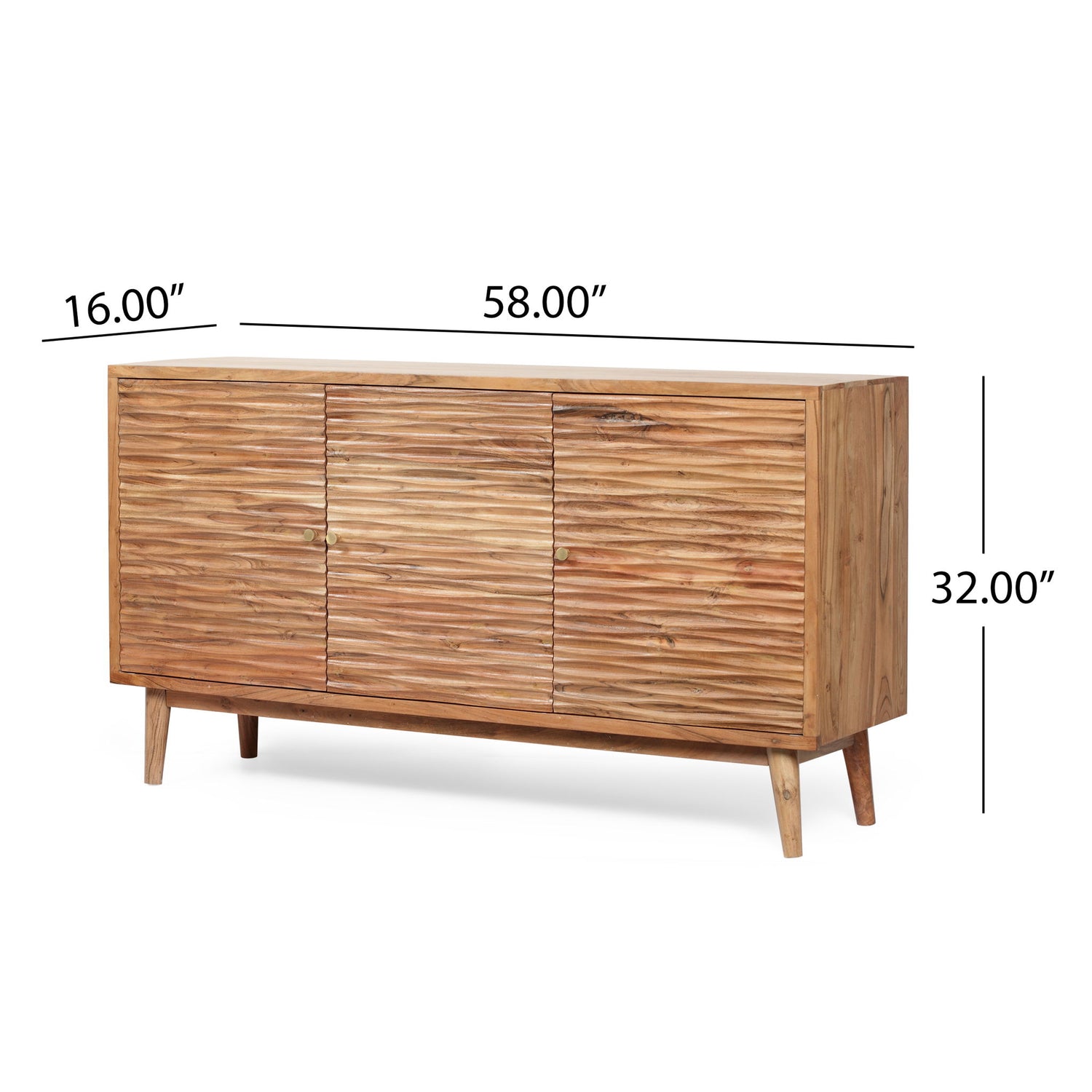 Boho Handcrafted 3 Door Sideboard, Carved Texture &amp; Artisanal Charm - Natural