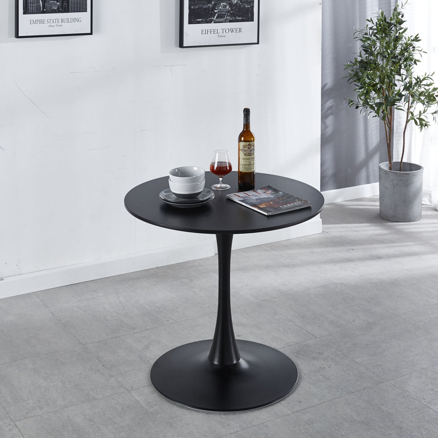 31.5&quot; Tulip Table Mid-Century Dining Table For 2-4 People With Round MDF Table Top, Pedestal Dining Table, End Table Leisure Coffee Table - Black