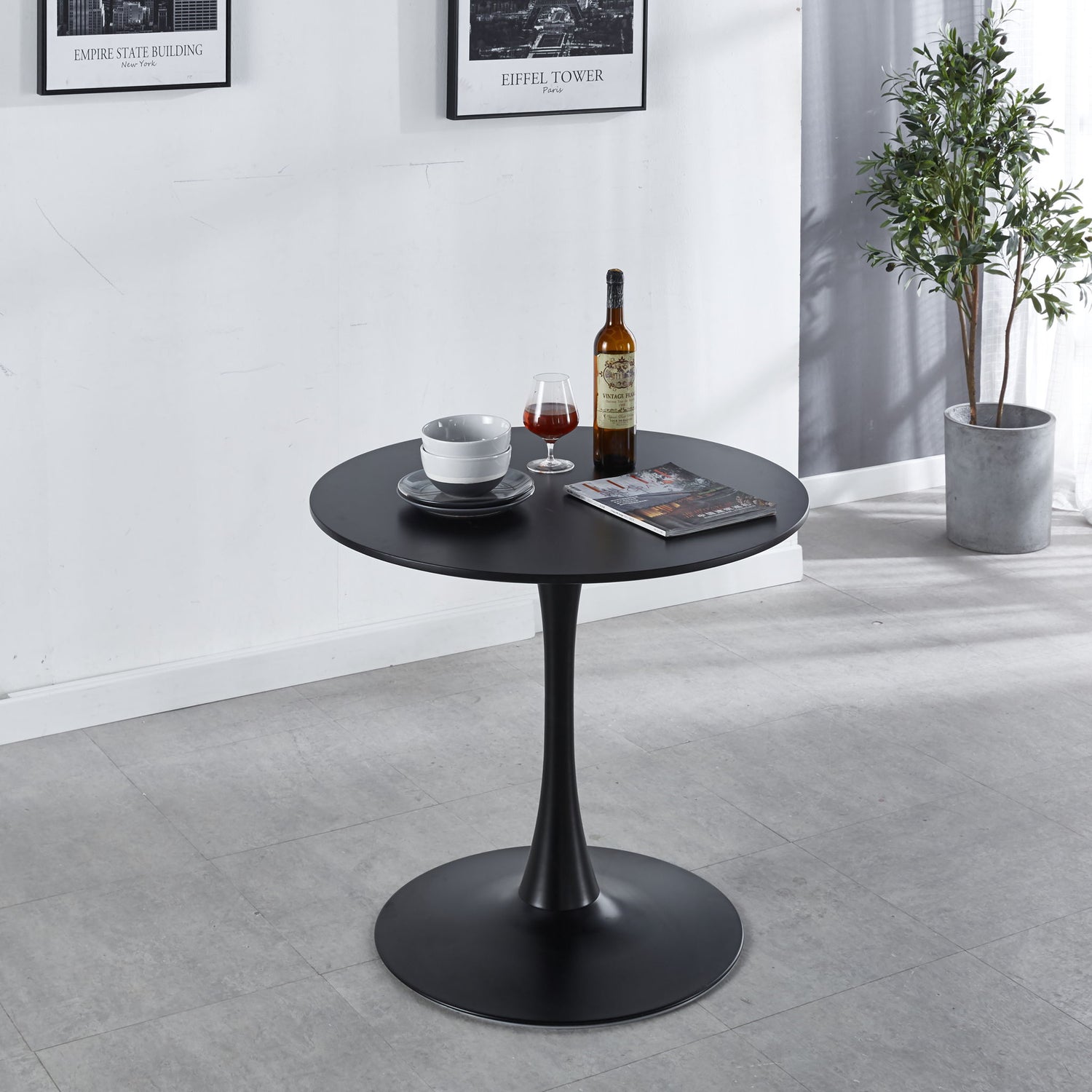 31.5&quot; Tulip Table Mid-Century Dining Table For 2-4 People With Round MDF Table Top, Pedestal Dining Table, End Table Leisure Coffee Table - Black