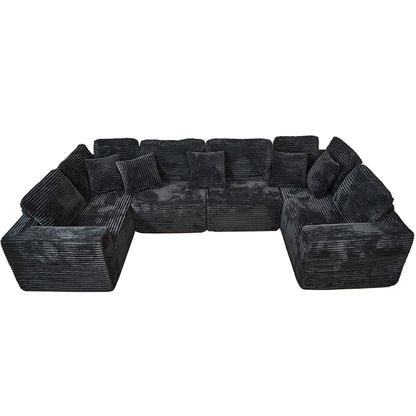 Modular U-Shaped Sectional Sofa, 6 Seater Chaise Lounge With Reversible Design - Black
