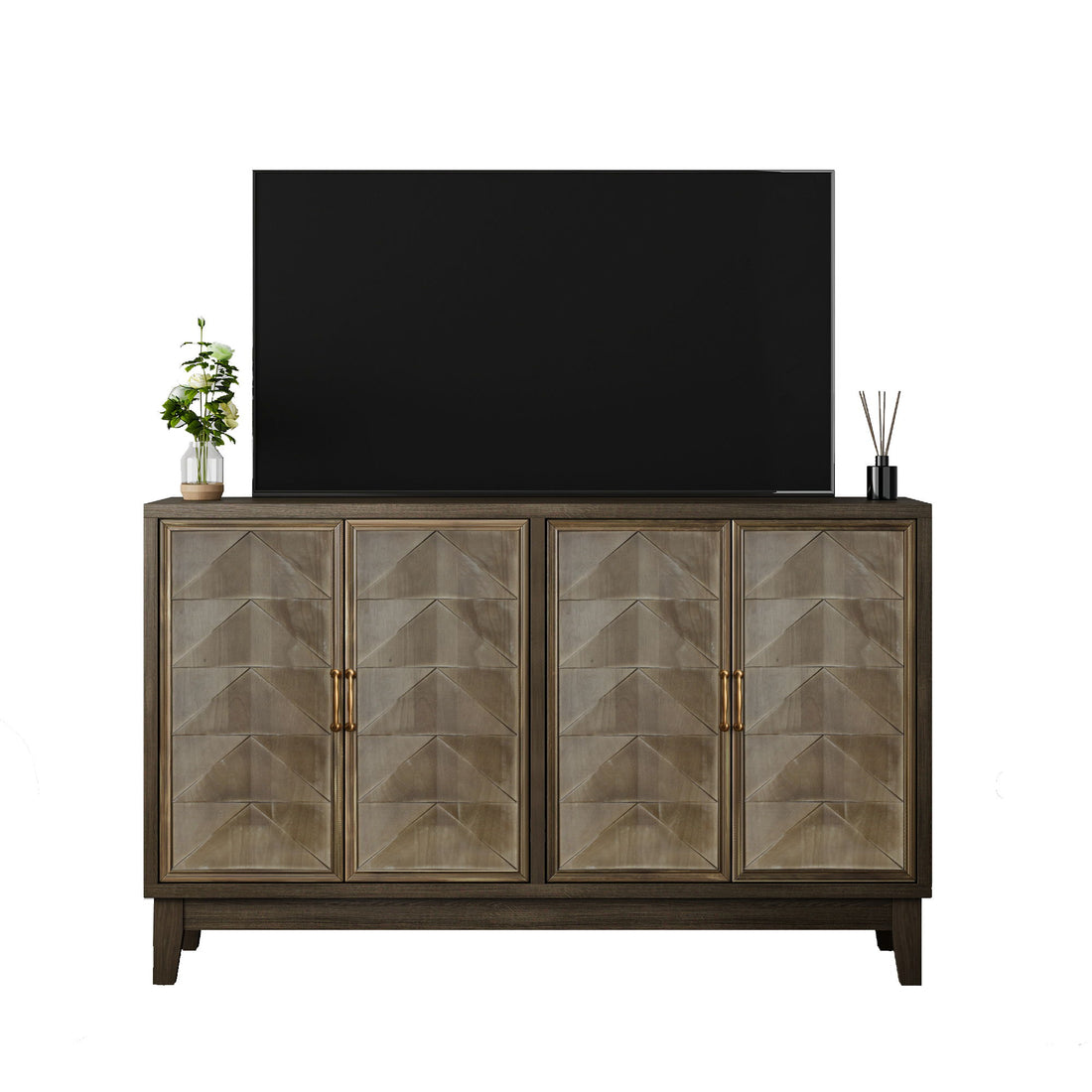 Vintage Sideboard Buffet Cabinet With Storage, Large Accent Cabinet Sideboard With 4 Doors, Storage Cabinet With Storage Console Table, For Kitchen Dinning Room Living Room Hallway Or Entryway - Brown
