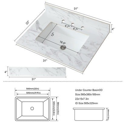 Elegant Sintered Stone Bathroom Vanity Top With Rectangular Undermount Ceramic Sink