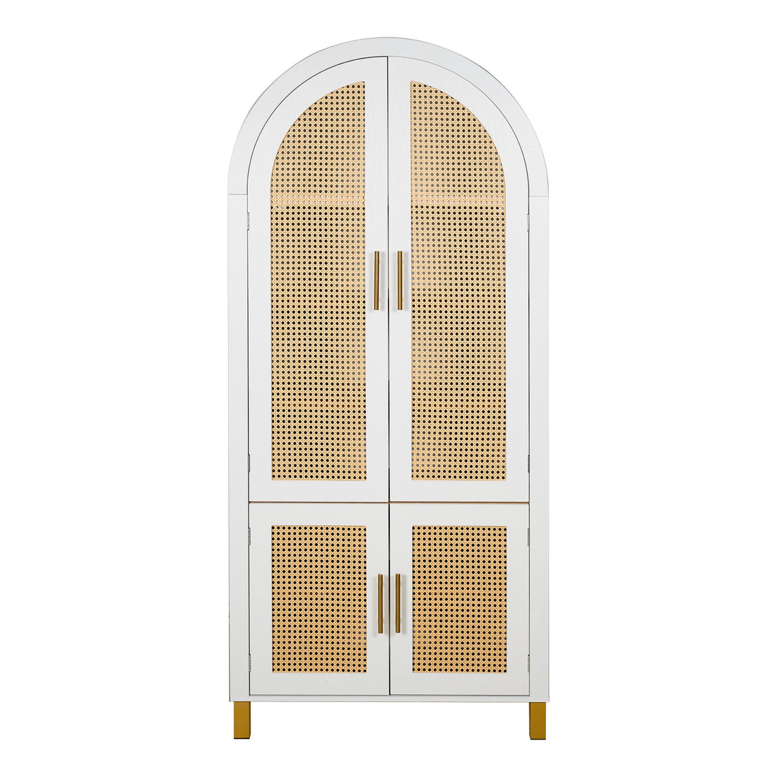 Tall Arched Cabinet With Rattan Doors &amp; Adjustable Shelves