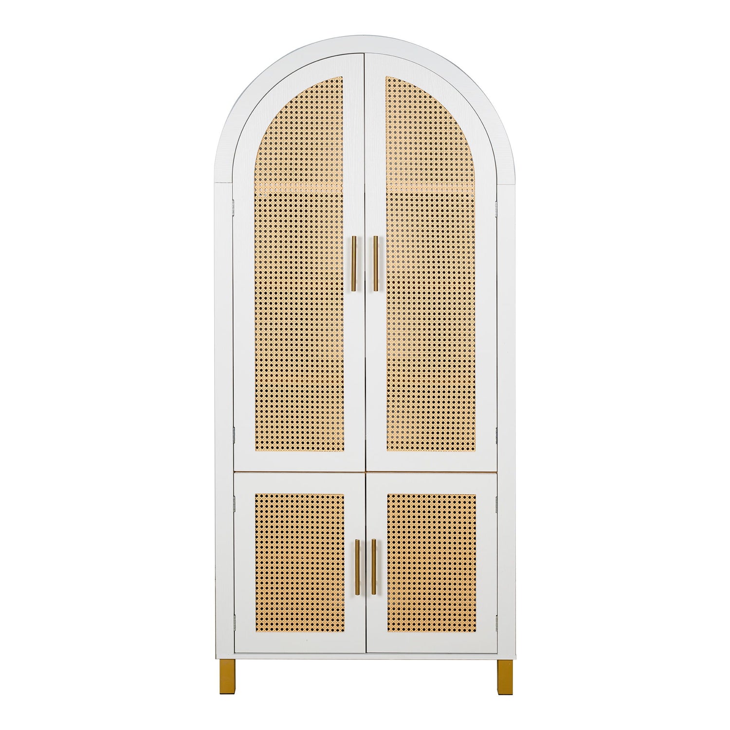 Tall Arched Cabinet With Rattan Doors &amp; Adjustable Shelves