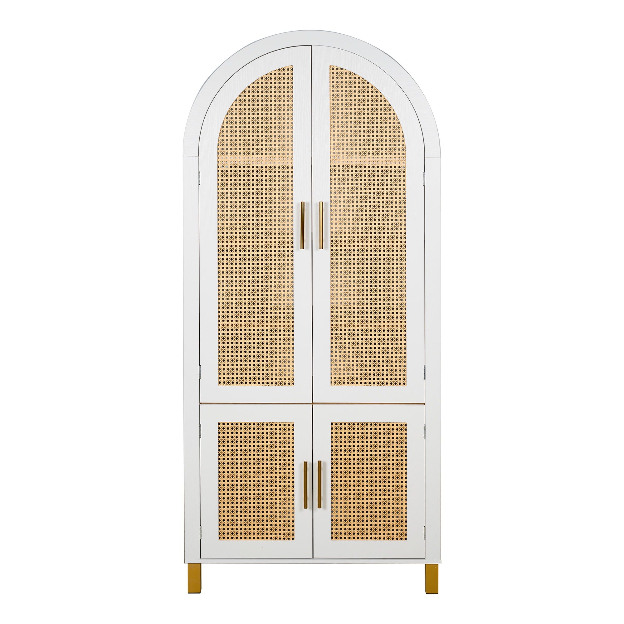 Tall Arched Cabinet With Rattan Doors &amp; Adjustable Shelves