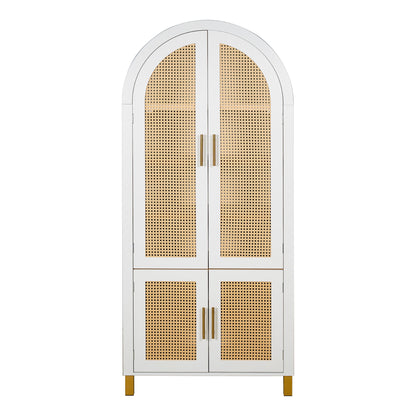Tall Arched Cabinet With Rattan Doors &amp; Adjustable Shelves