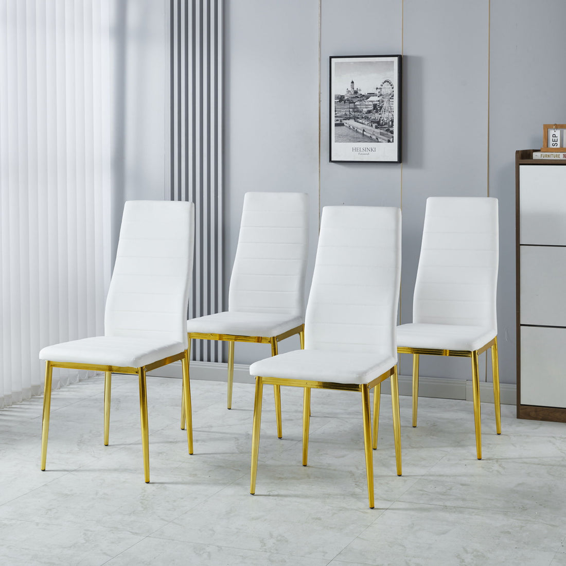 Dining Chair (Set of 4) - Gold / White