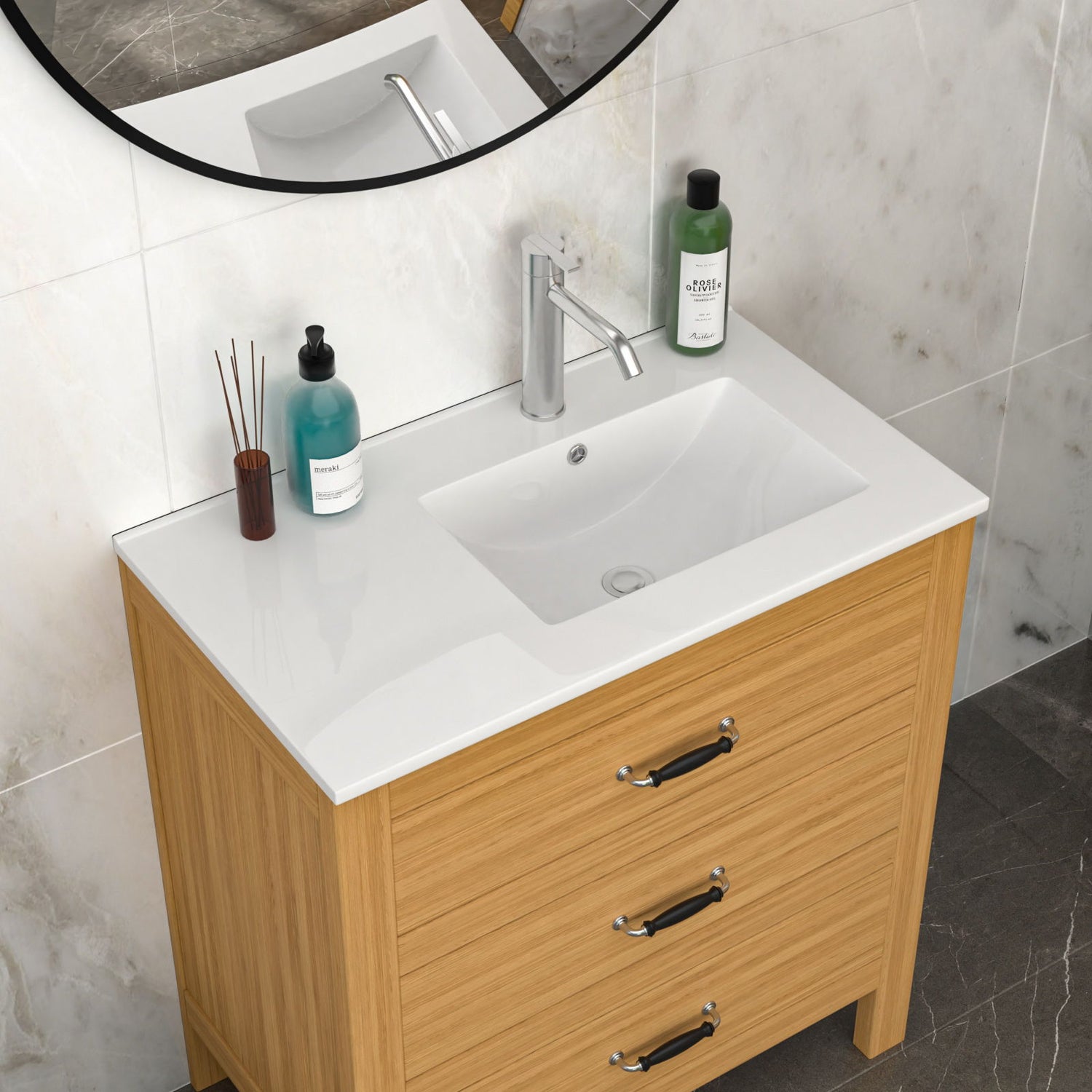 Rectangular Single Vanity Top With 1 Faucet Hole And Overflow, 32&quot; X 18&quot;, Spacious Left Countertop For Storage - White