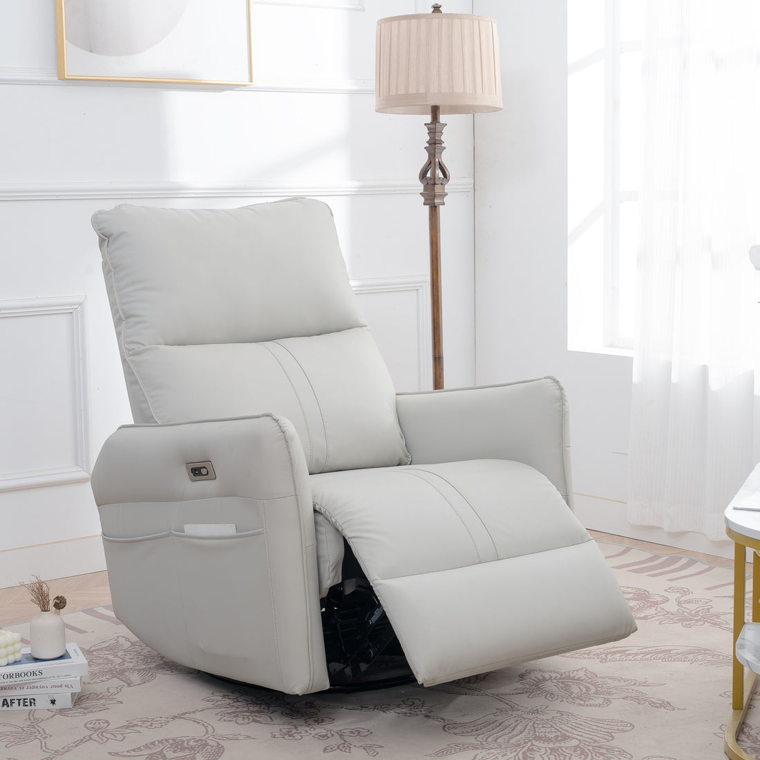 29.92&quot; 270 Power Swivel Rocker Recliner Chair, Electric Glider Reclining Sofa With USB Ports, Power Swivel Glider, Rocking Chair Nursery Recliners For Living Room Bedroom