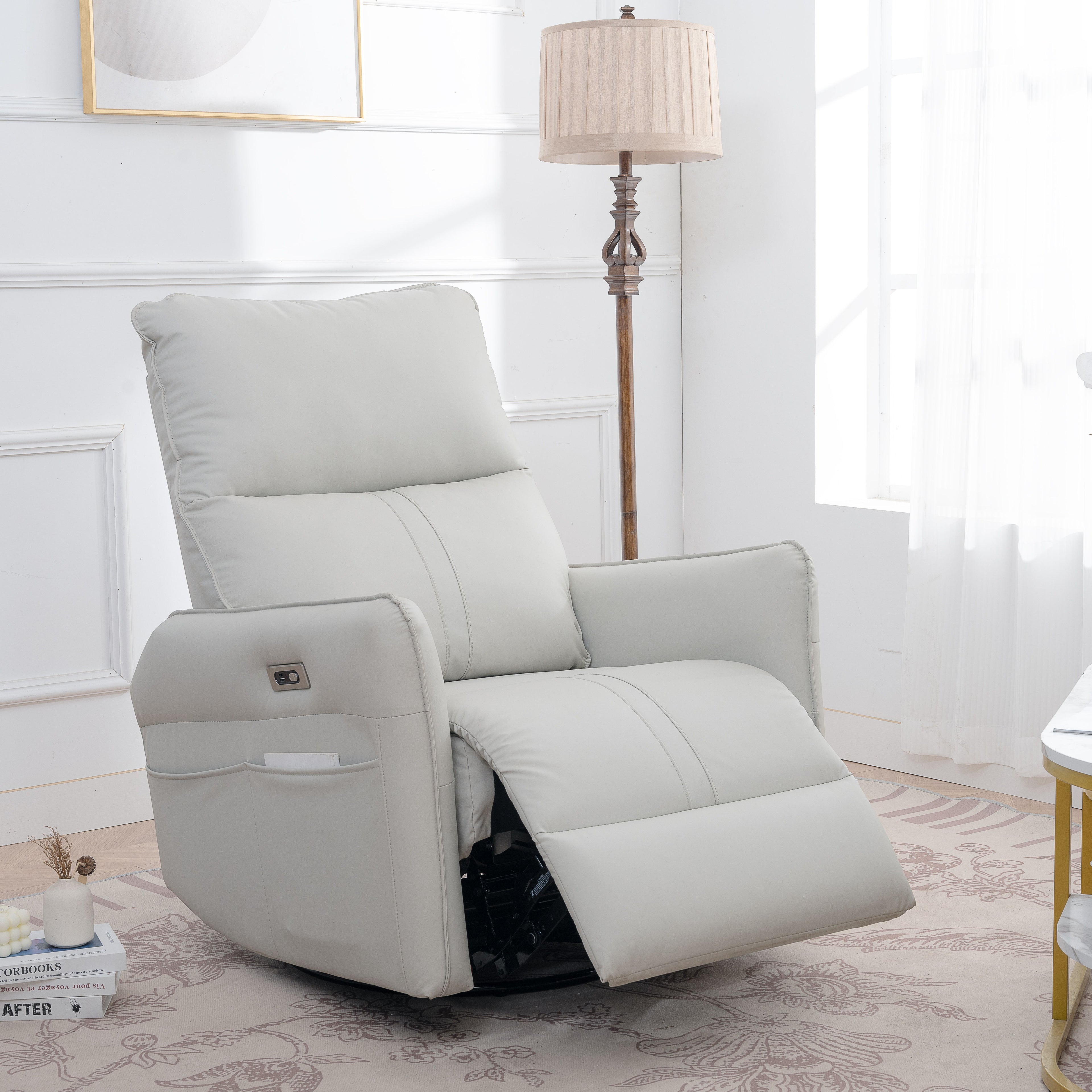 29.92&quot; 270 Power Swivel Rocker Recliner Chair, Electric Glider Reclining Sofa With USB Ports, Power Swivel Glider, Rocking Chair Nursery Recliners For Living Room Bedroom