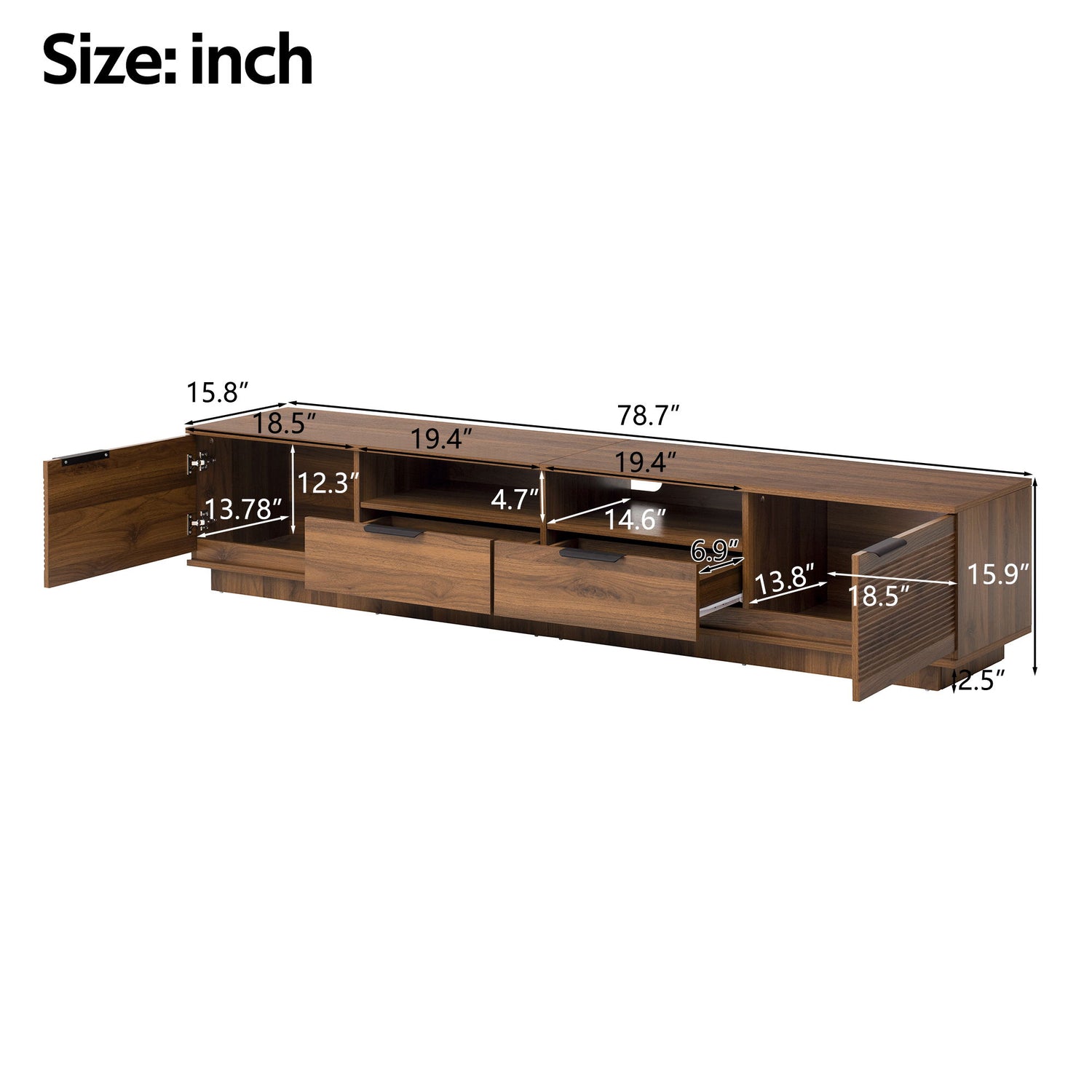 TV Stand, Entertainment Center With Deep Drawers, Cable Management &amp; Soft Closing Hinges