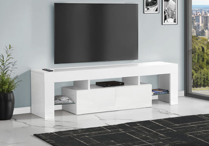 TV Stand, Console, Media Entertainment Center, Storage Cabinet, Glossy Contemporary &amp; Modern - White
