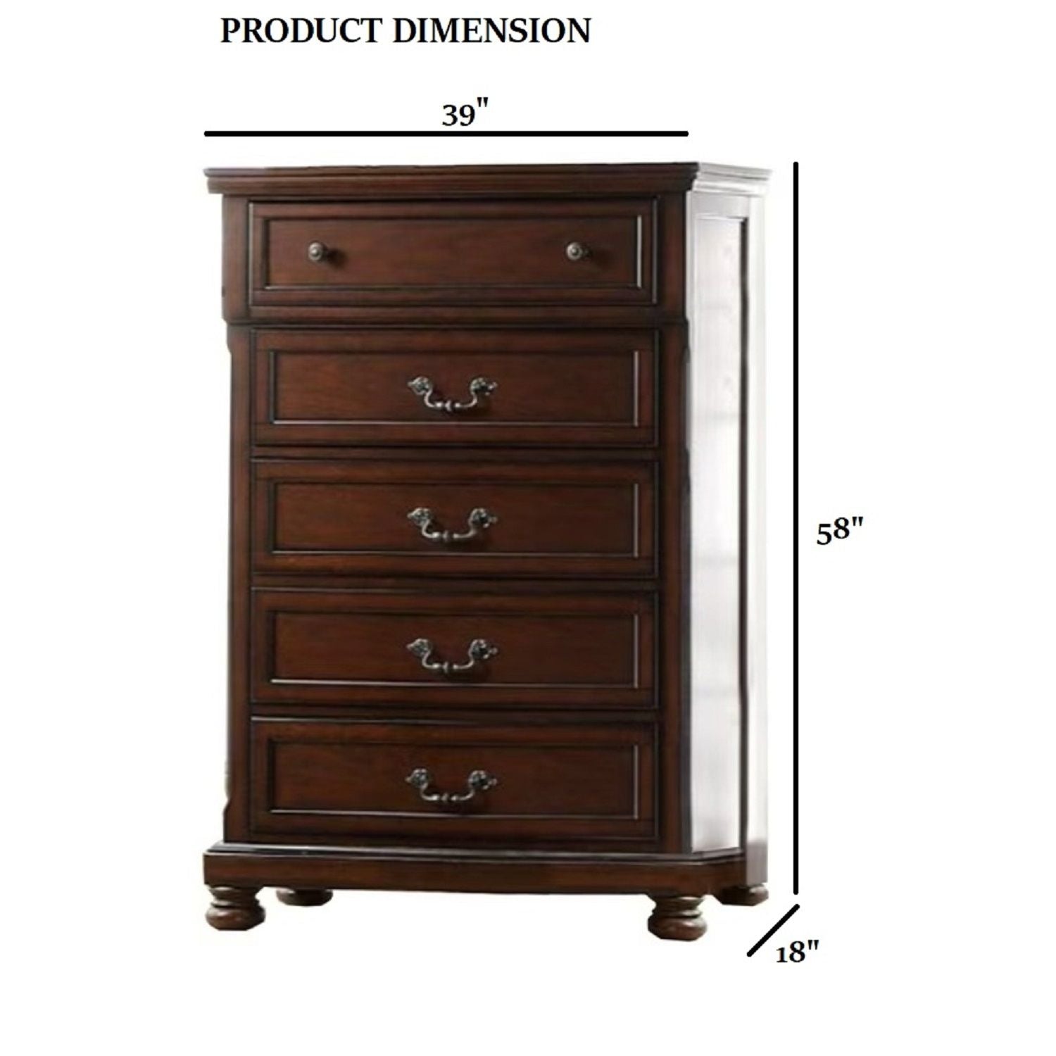1 Piece Chest Bun Feet Pull Handles Round Knobs Bedroom Furniture - Cherry