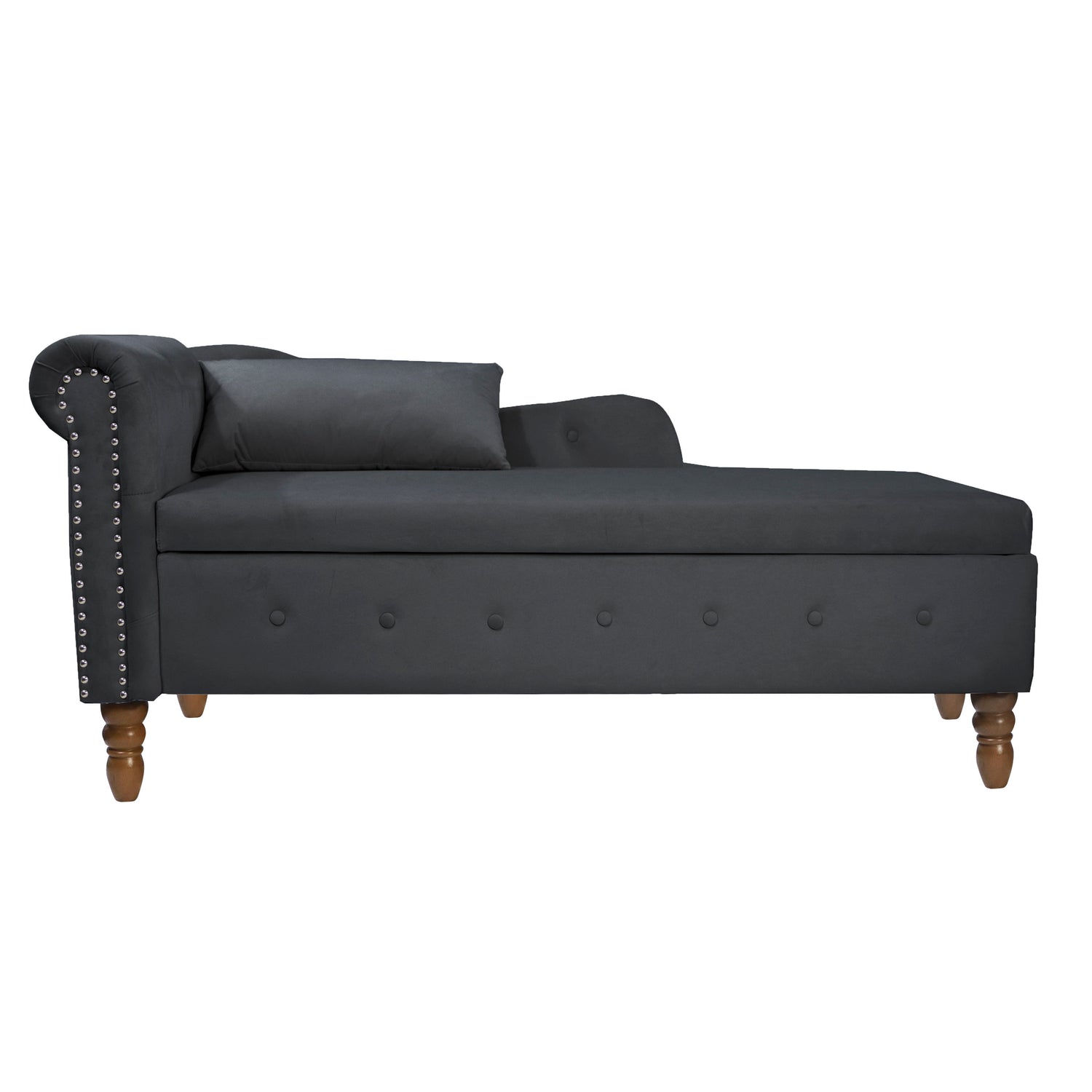 Chaise Lounge Indoor, Velvet Lounge Chair For Bedroom With Storage &amp; Pillow, Modern Upholstered Rolled Arm Chase Lounge For Sleeping With Nailhead Trim For Living Room Bedroom Office