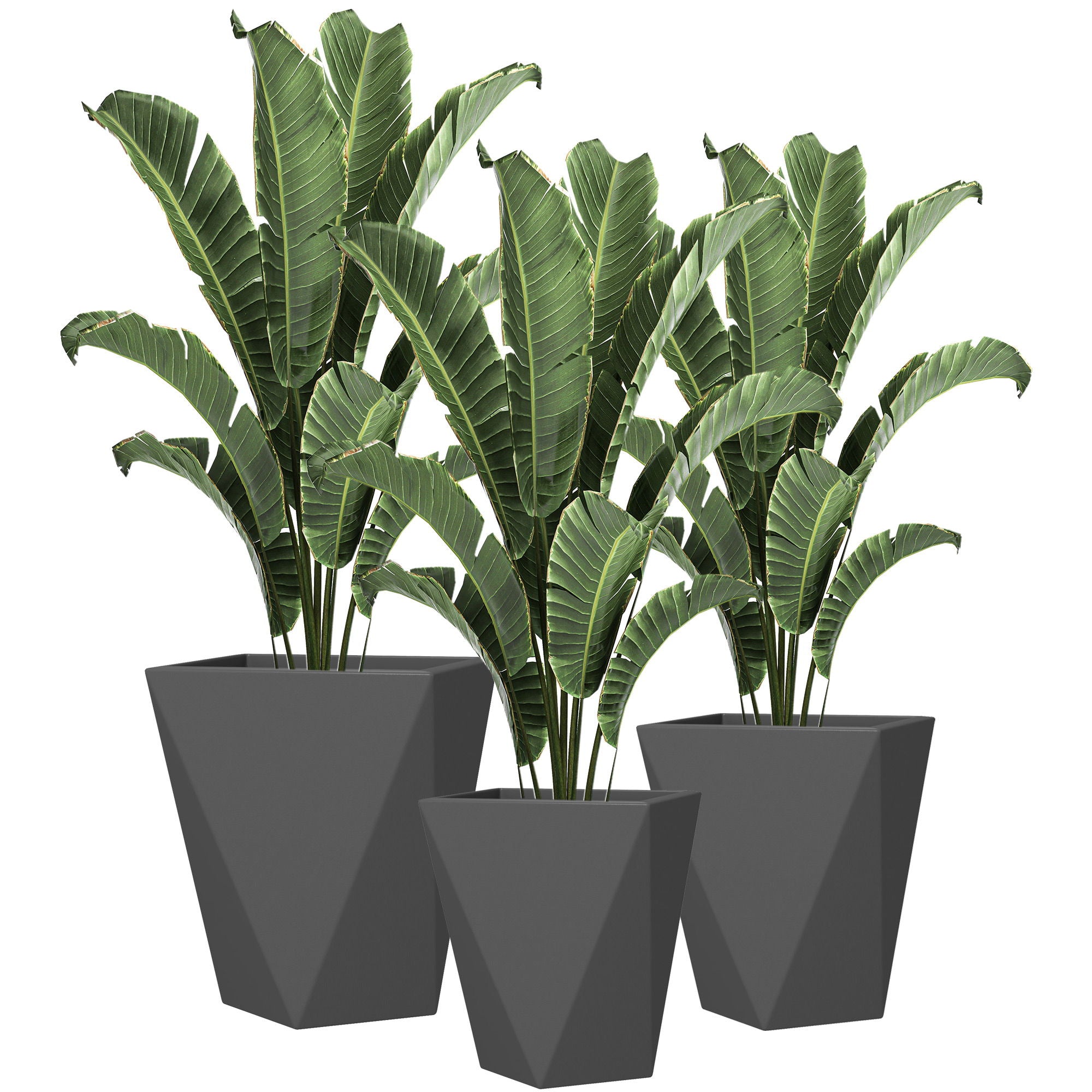 Outsunny - 18&quot;, 15.25&quot;, 11.75&quot; Tall Planters (Set of 3), Indoor Outdoor Planters With Drainage Holes, Stackable Flower Pots For Garden, Patio, Balcony, Front Door - Gray