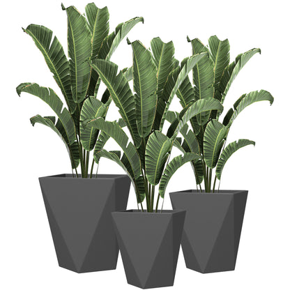 Outsunny - 18&quot;, 15.25&quot;, 11.75&quot; Tall Planters (Set of 3), Indoor Outdoor Planters With Drainage Holes, Stackable Flower Pots For Garden, Patio, Balcony, Front Door - Gray