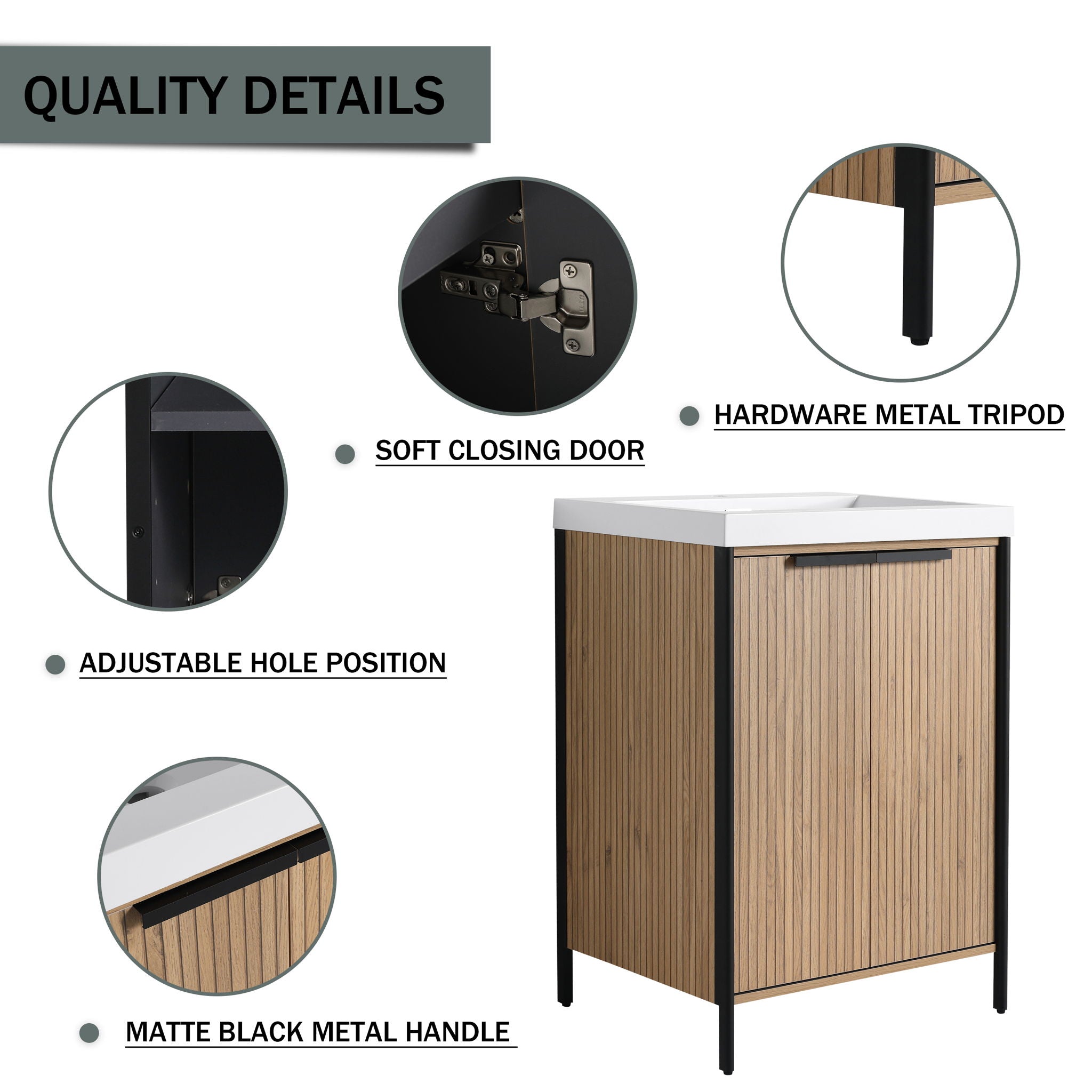 Modern Freestanding Bathroom Vanity With Resin Sink &amp; Soft Close Cabinet Doors