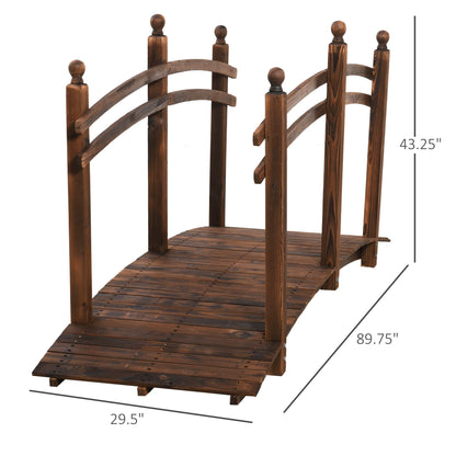 Outsunny - Fir Wood Garden Bridge Arc Walkway With Side Railings, Perfect For Backyards, Gardens, &amp; Streams, Carbonized - Brown