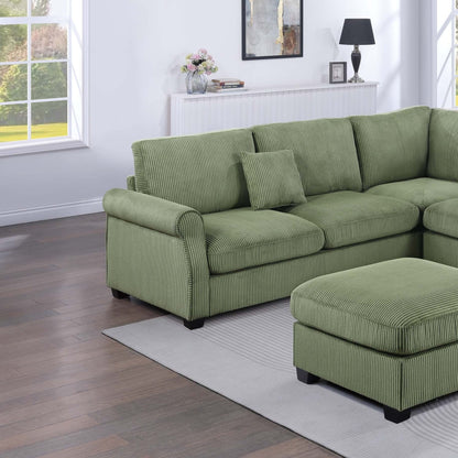 L - Sectional Sofa Set With Corner Wedge And Ottoman, 4 Piece Living Room Furniture - Sage